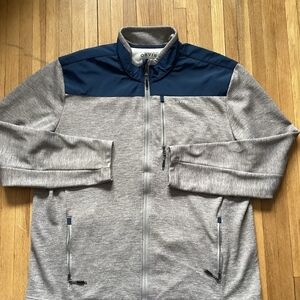 Luxe Orvis Men's XL Gray / Blue Full Zip-Up Sweater,Polyester Blend,MINT